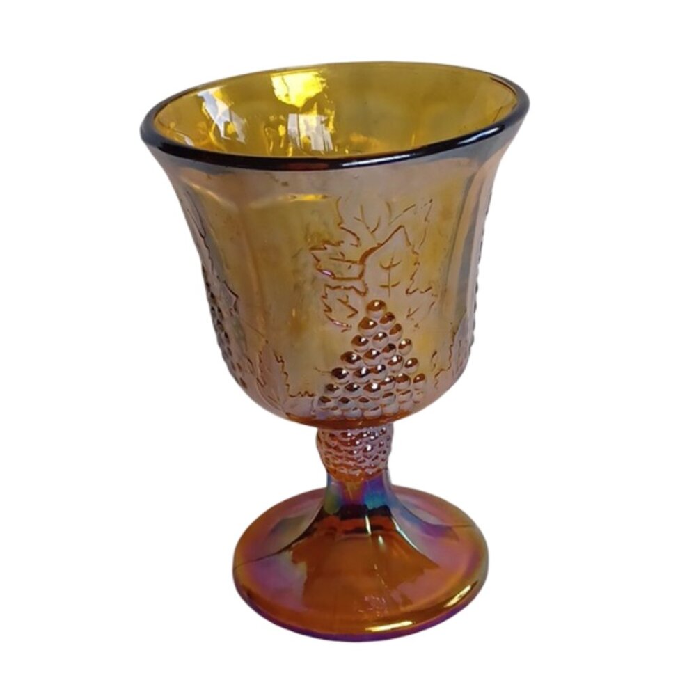 Vintage Indiana Glass Co. Marigold "Harvest Grape" Carnival Glass Goblet